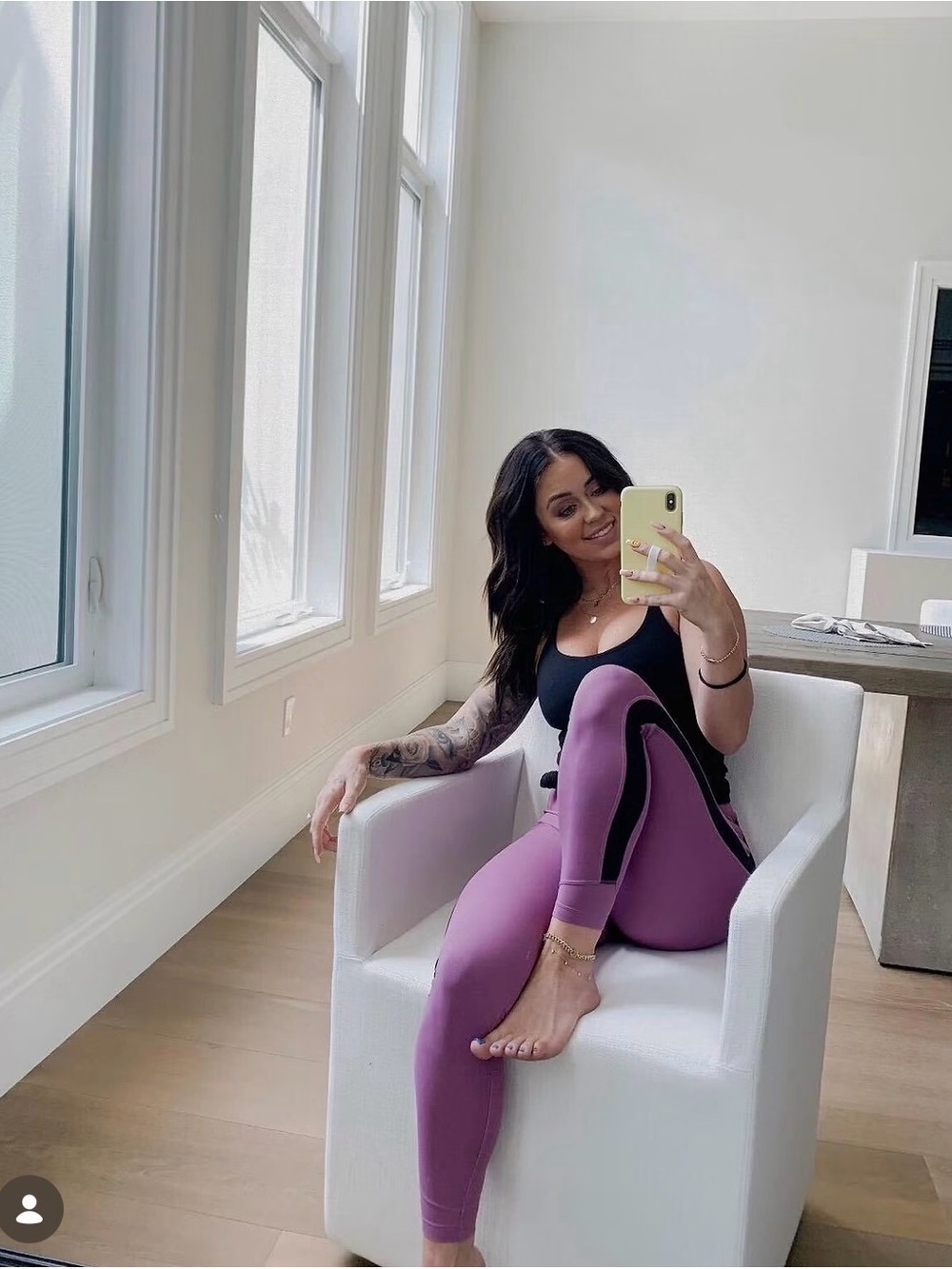 High-Waist Purple Leggings with Black Side Stripe